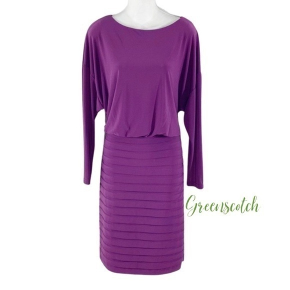 Adrianna Papell purple banded blouson jersey dress 6 TT30